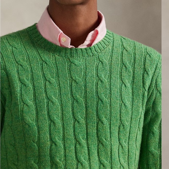 Polo Ralph Lauren Iconic  Cable Knit Green Cashmere Sweater Mens Size Large $498 - Picture 8 of 12